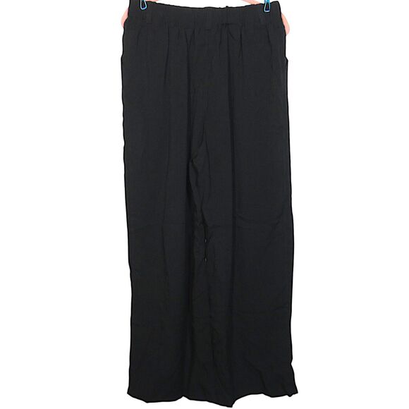 Halara Black Linen Look High Waist Wide Leg Pull On Pants With Pockets Large P - Picture 1 of 7